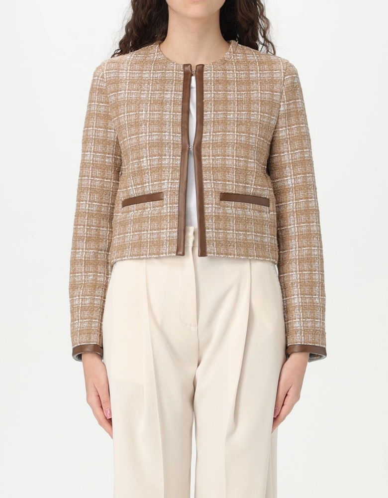 Cropped Tweed Jacket Leather Trim