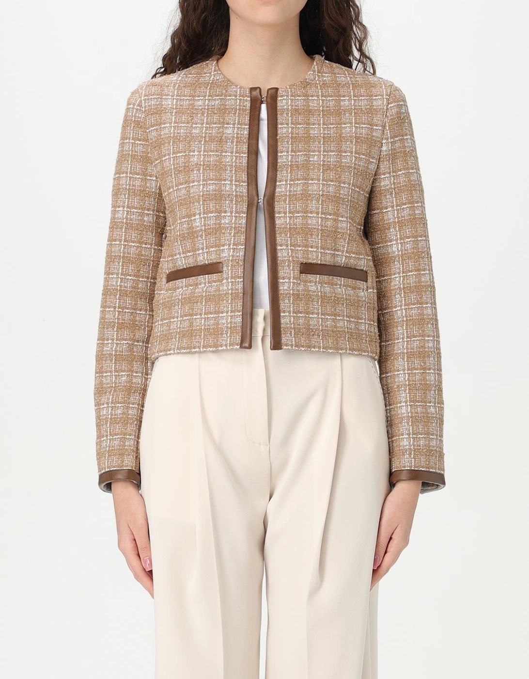 Cropped Tweed Jacket Leather Trim, 5 of 4
