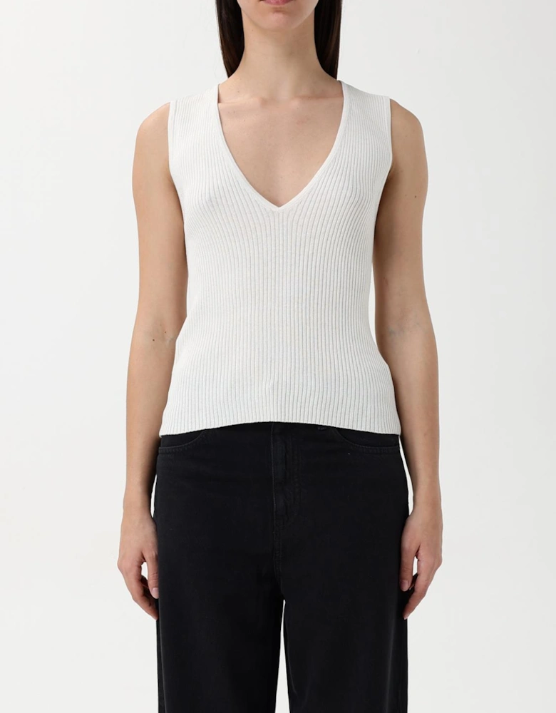 Ribbed Knit Sleeveless VNeck Top