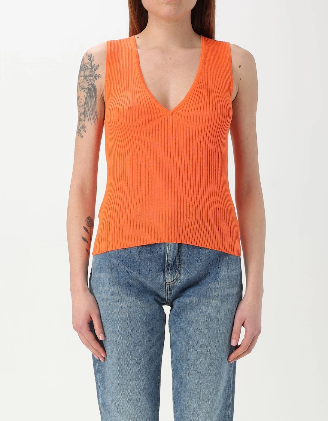 Ribbed Knit Sleeveless VNeck Top