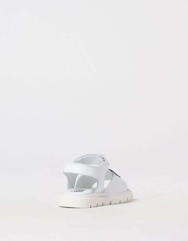 Teddy Bear Sandals White Leather