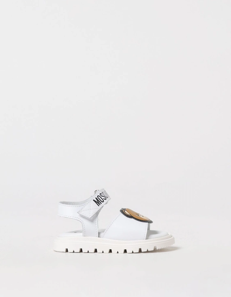 Teddy Bear Sandals White Leather
