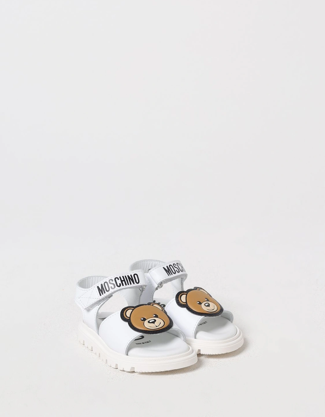 Teddy Bear Sandals White Leather