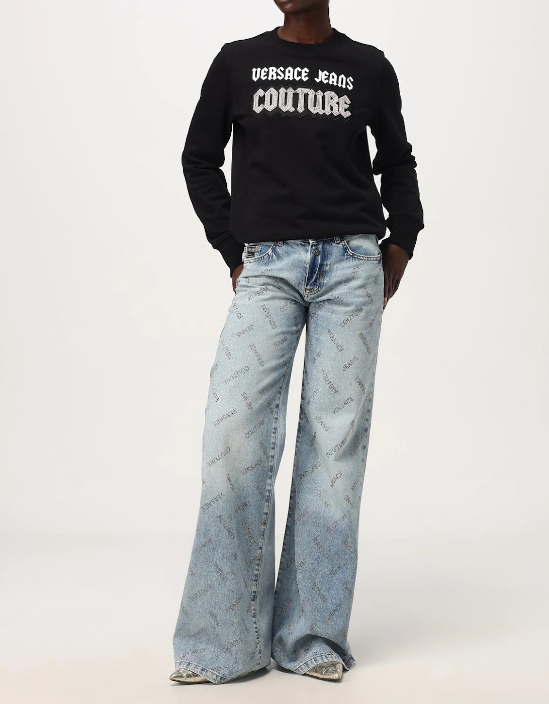 Flared Jeans Rhinestone Logo