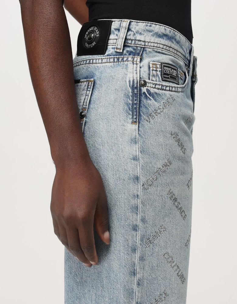 Flared Jeans Rhinestone Logo
