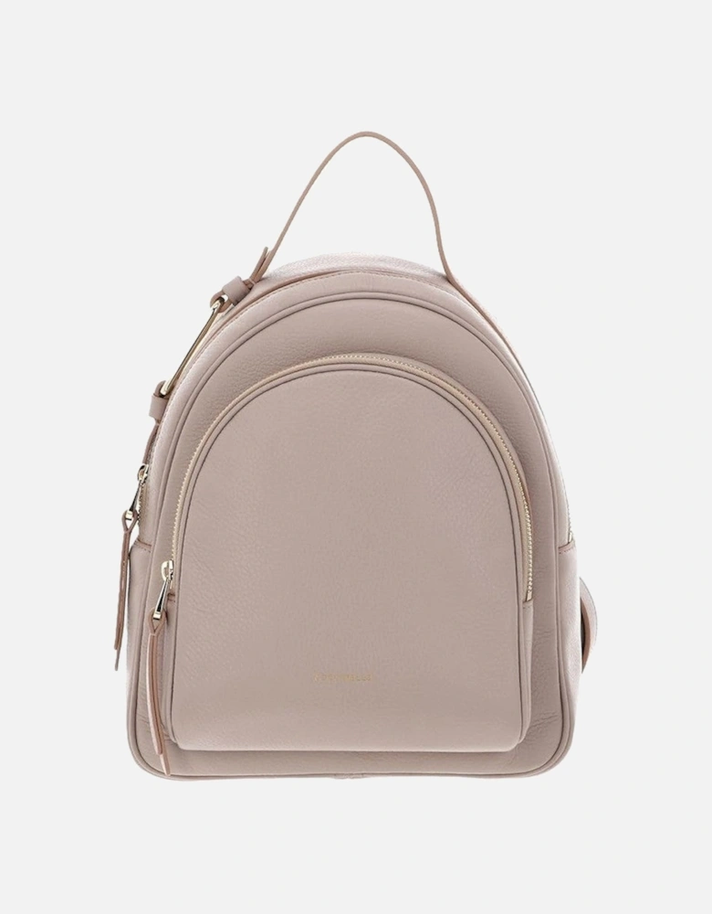 Leather Backpack with Zip Fastening and Visible Logo