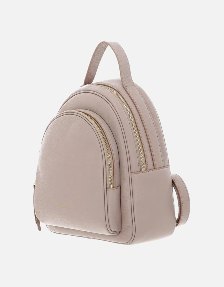Leather Backpack with Zip Fastening and Visible Logo