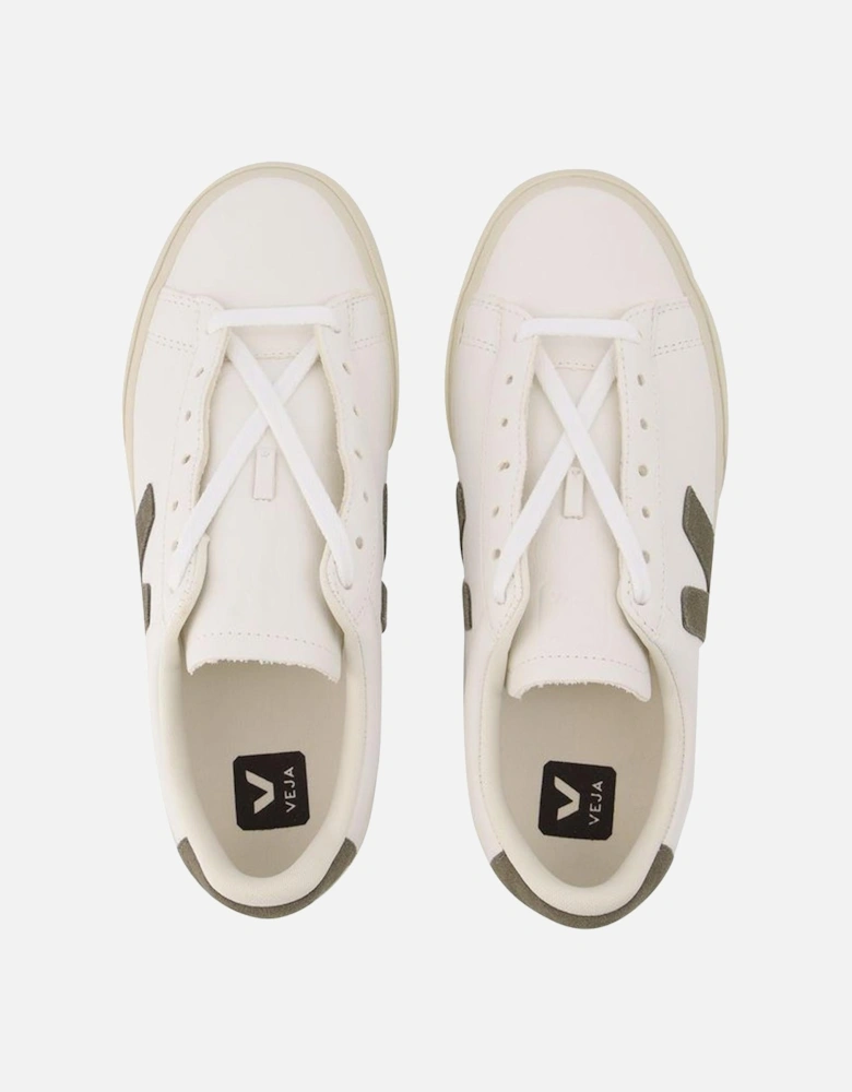 Leather Sneakers with Minimalist Design and Blue Logo