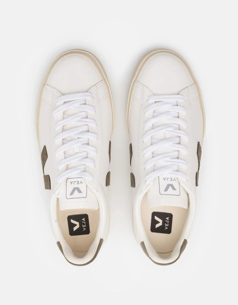 Leather Sneakers with Minimalist Design and Blue Logo