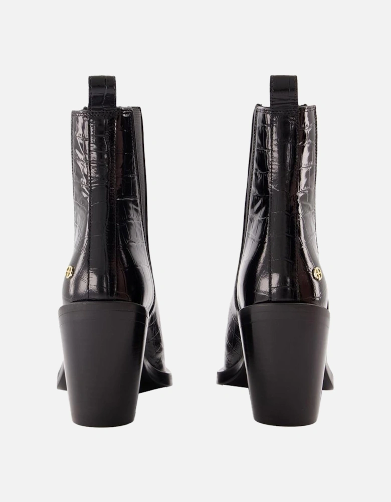 Western Style Croc Embossed Leather Boots