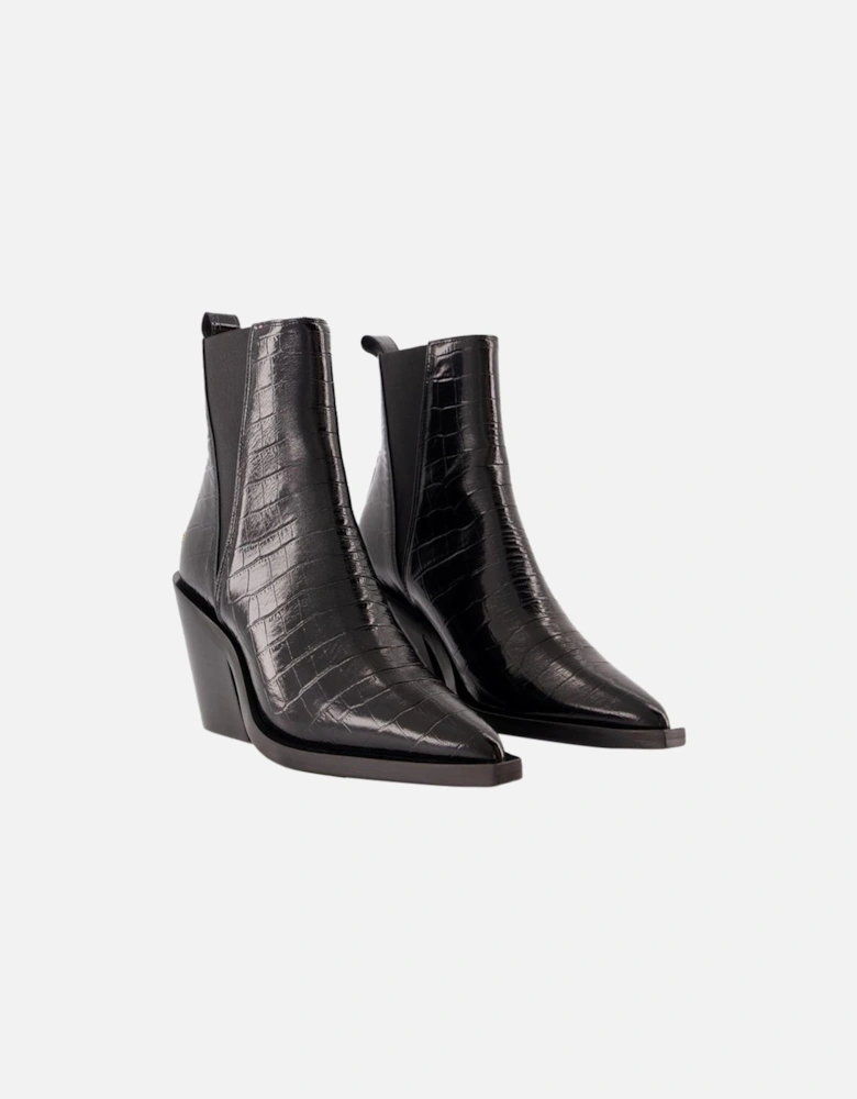 Western Style Croc Embossed Leather Boots