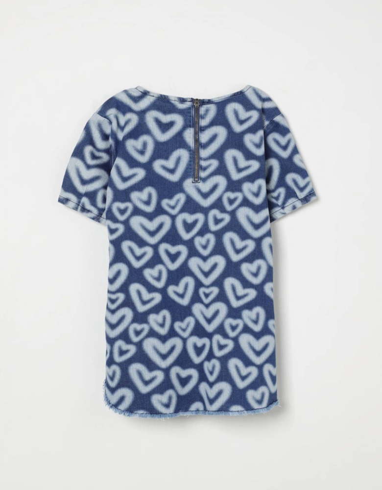 Kids Heart Print Denim Dress
