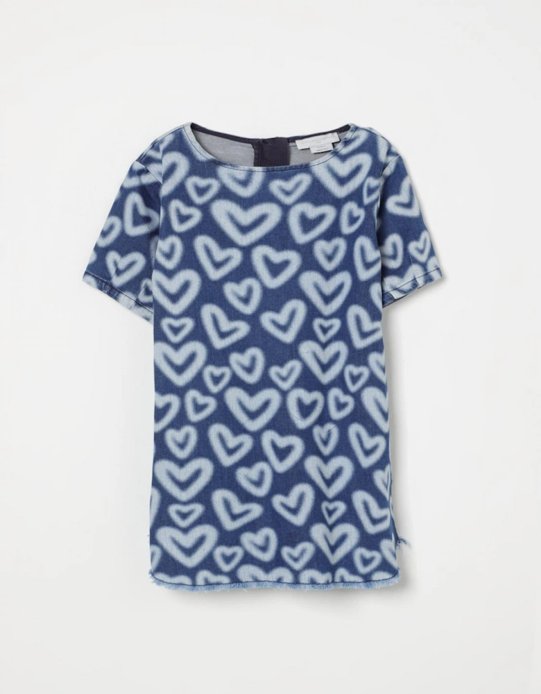 Kids Heart Print Denim Dress