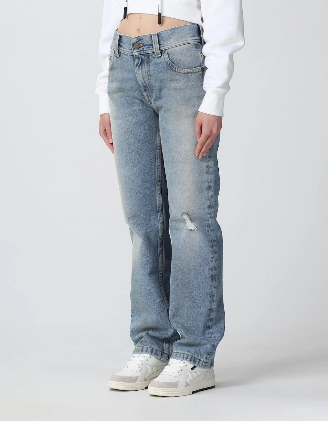 Straight Leg Jeans Distressed Design