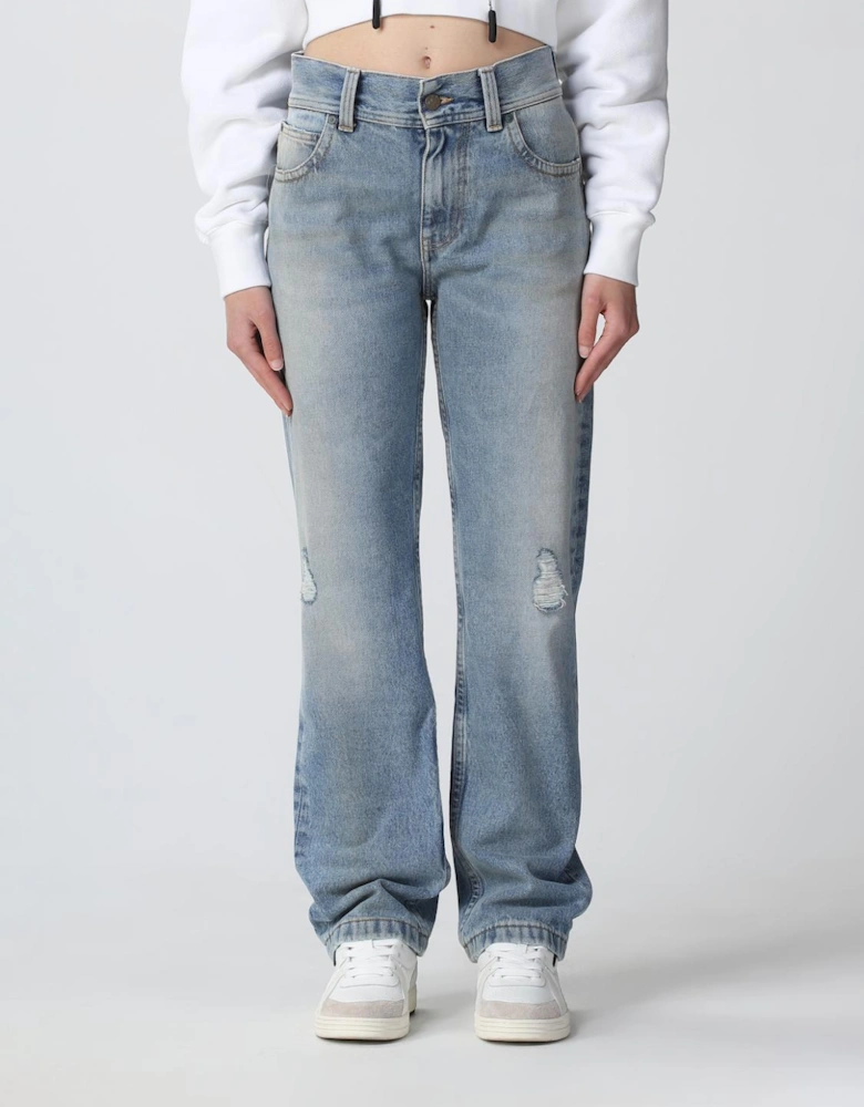 Straight Leg Jeans Distressed Design