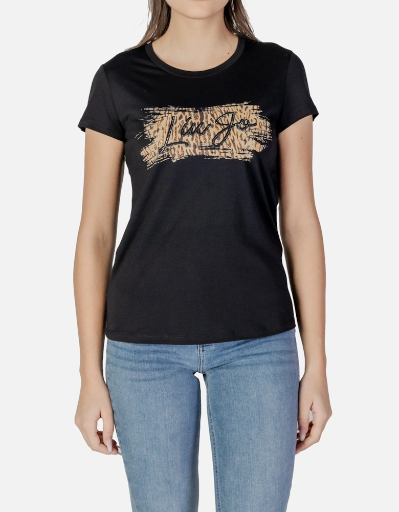 Printed Short Sleeve Cotton T-shirt with Round Neck