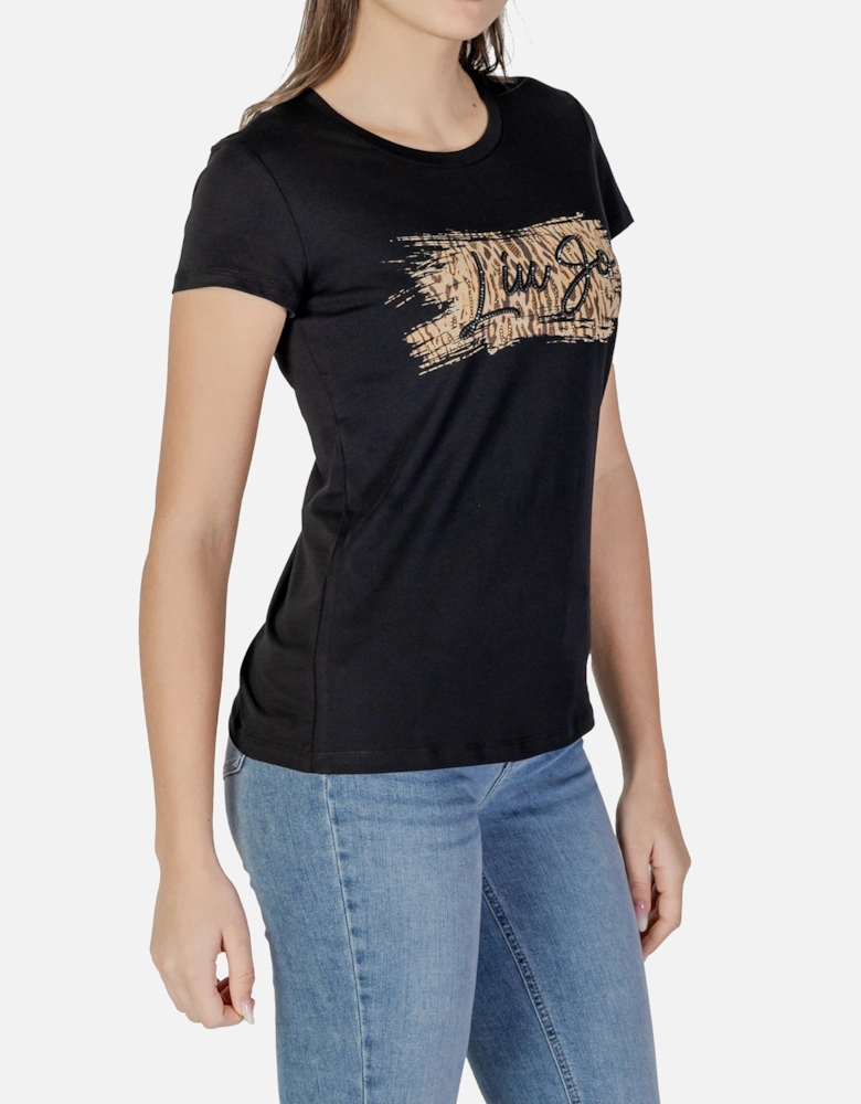 Printed Short Sleeve Cotton T-shirt with Round Neck