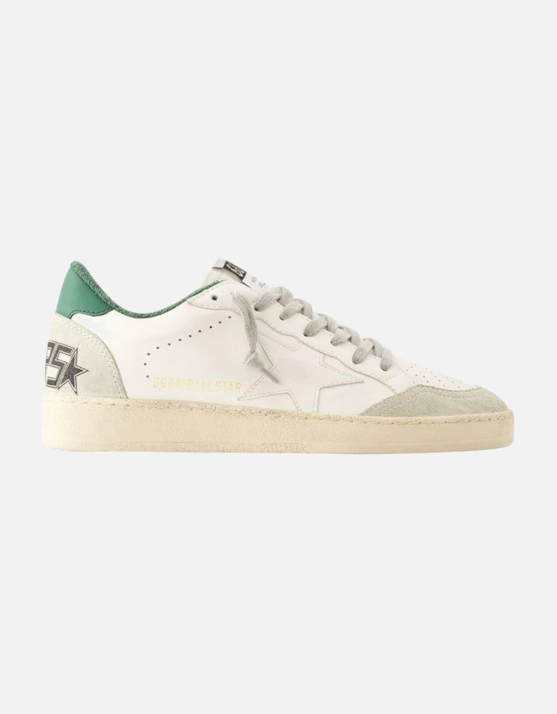 White Leather Sneakers with Green Accents