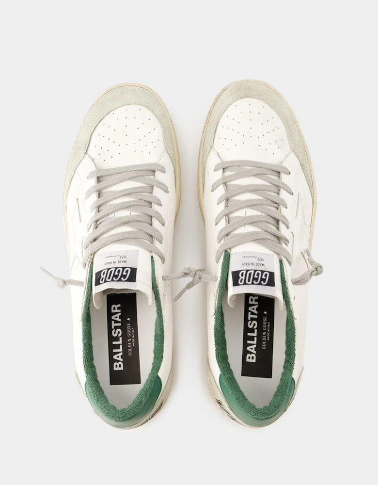 White Leather Sneakers with Green Accents