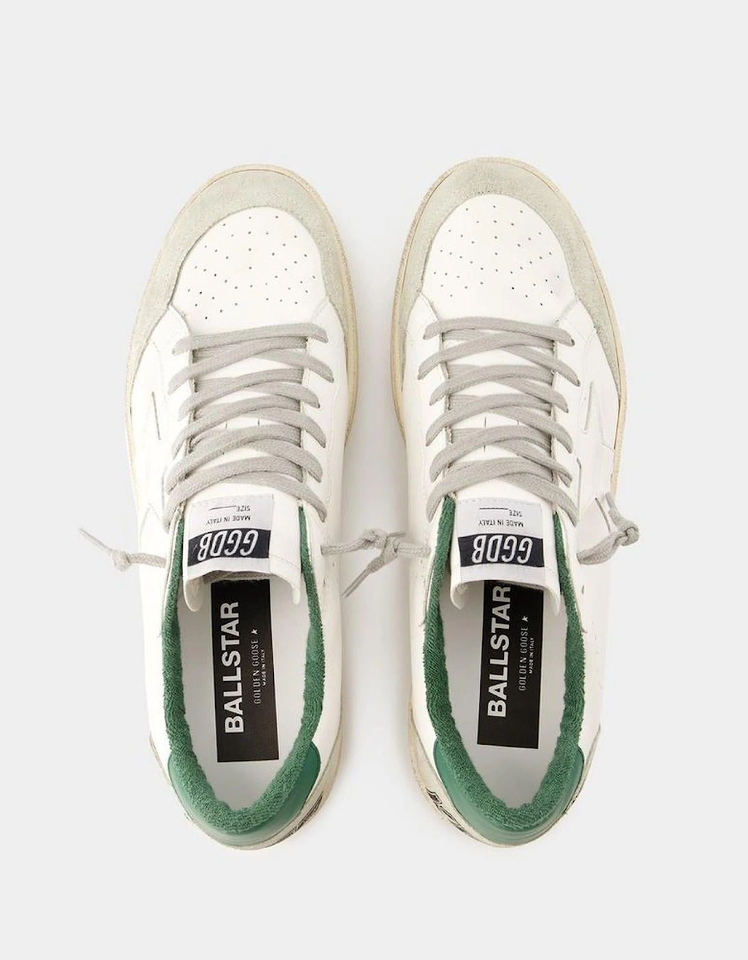 White Leather Sneakers with Green Accents