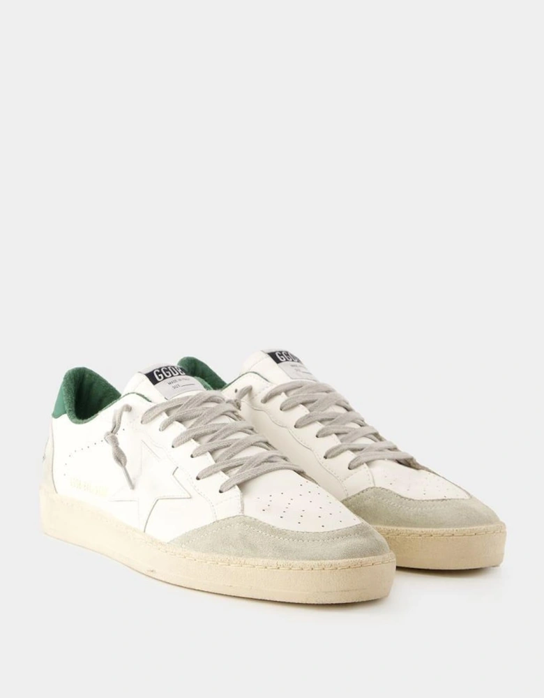 White Leather Sneakers with Green Accents