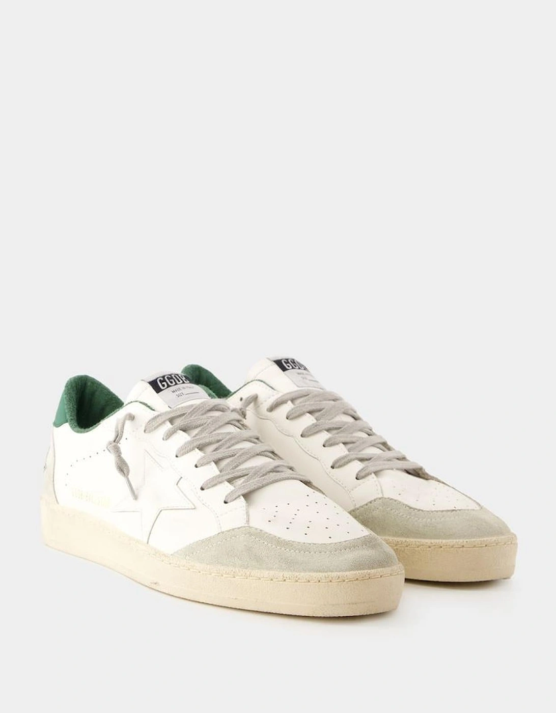 White Leather Sneakers with Green Accents