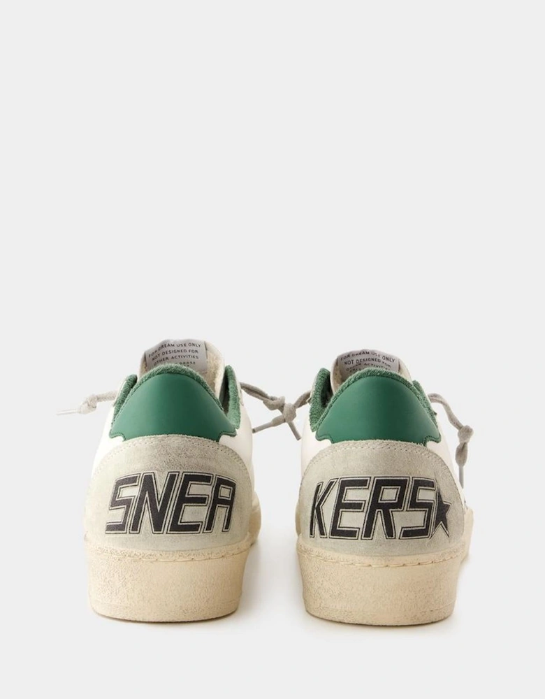 White Leather Sneakers with Green Accents