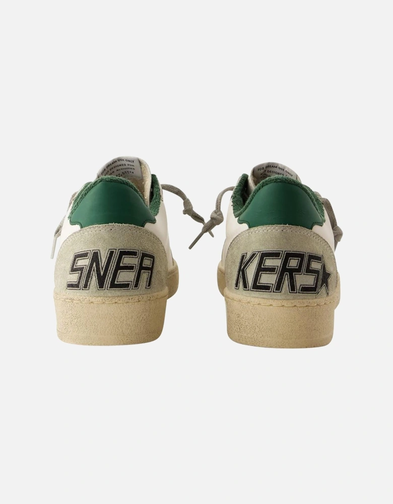 White Leather Sneakers with Green Accents