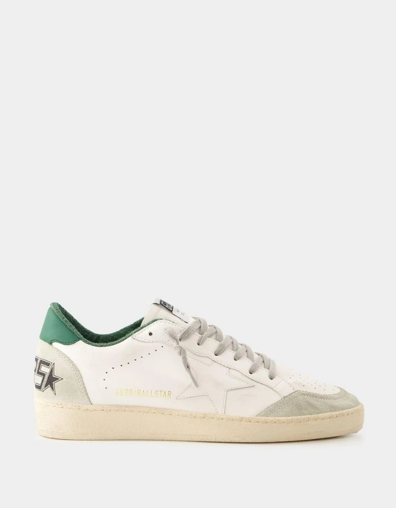 White Leather Sneakers with Green Accents