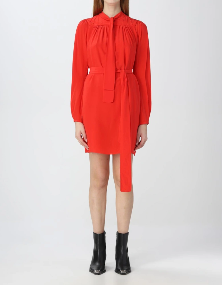 Silk Mini Dress with Tie Neck and Belt