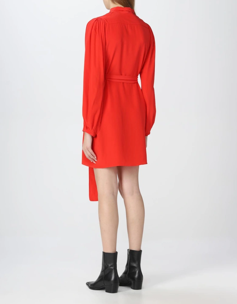 Silk Mini Dress with Tie Neck and Belt