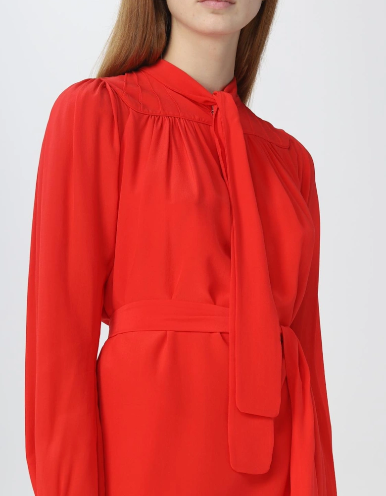 Silk Mini Dress with Tie Neck and Belt