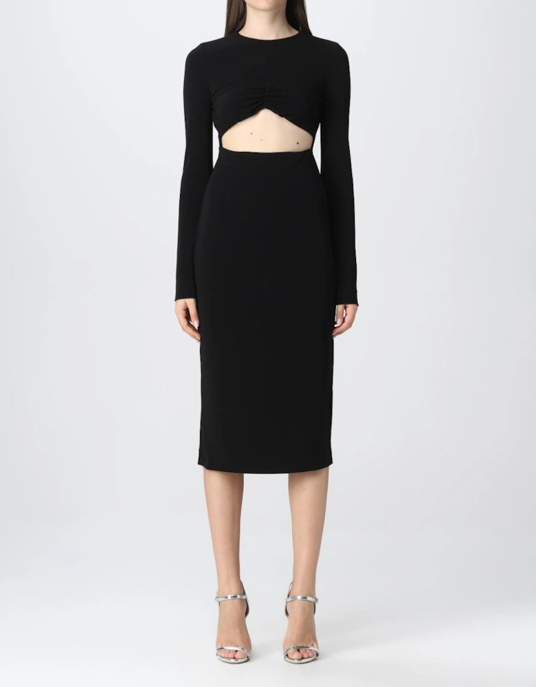 Elegant Midi Dress with Long Sleeves and Cut-Out Detail