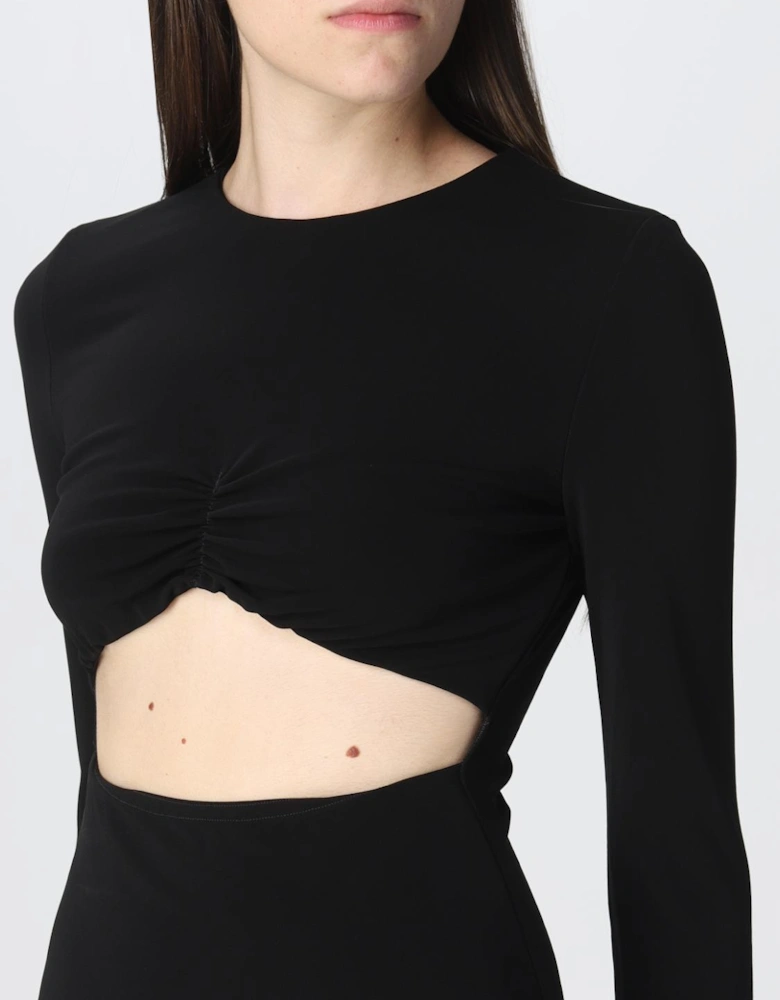 Elegant Midi Dress with Long Sleeves and Cut-Out Detail