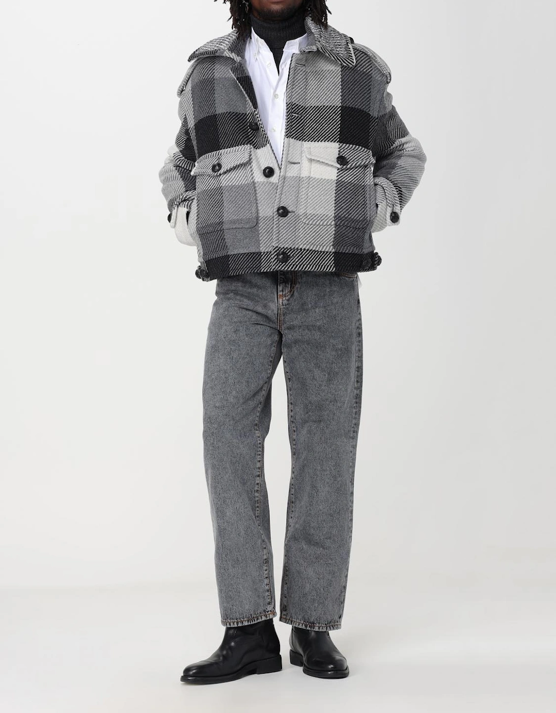 Check Pattern Wool Blend Coat
