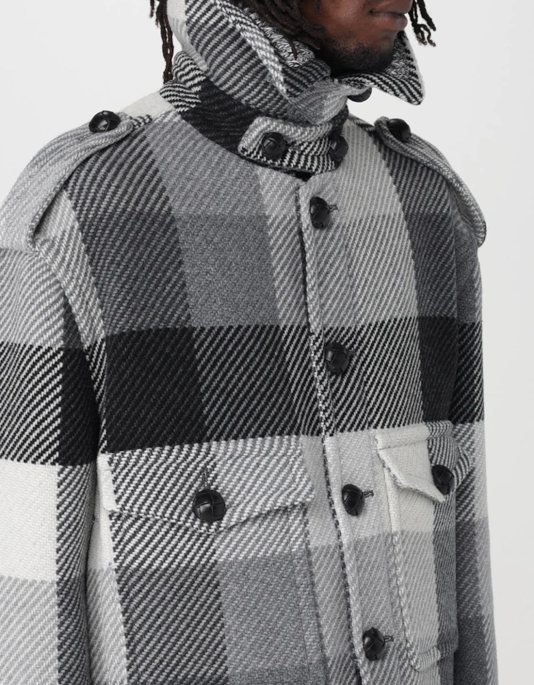 Check Pattern Wool Blend Coat