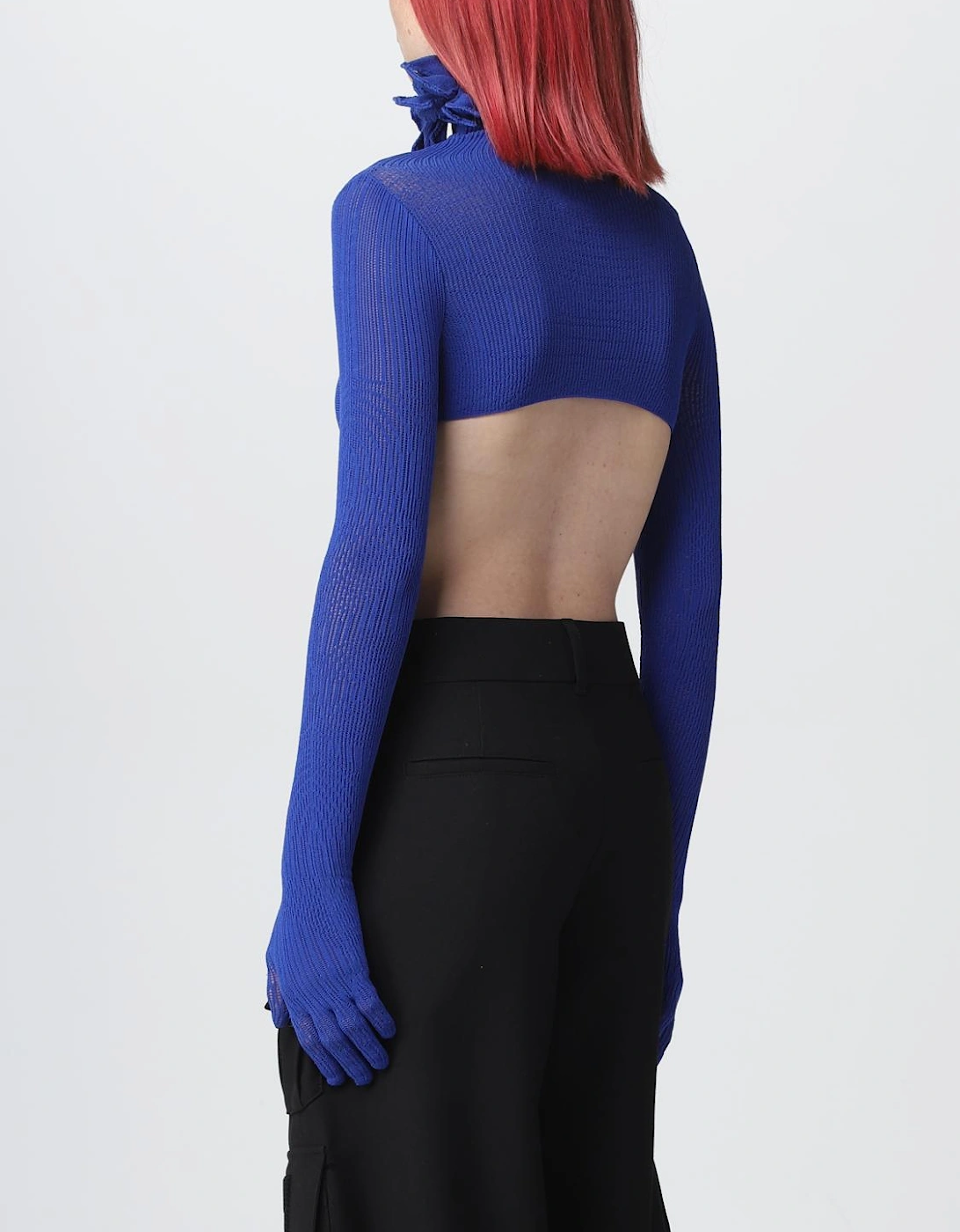 Cropped Knit Top Ruffled High Neck