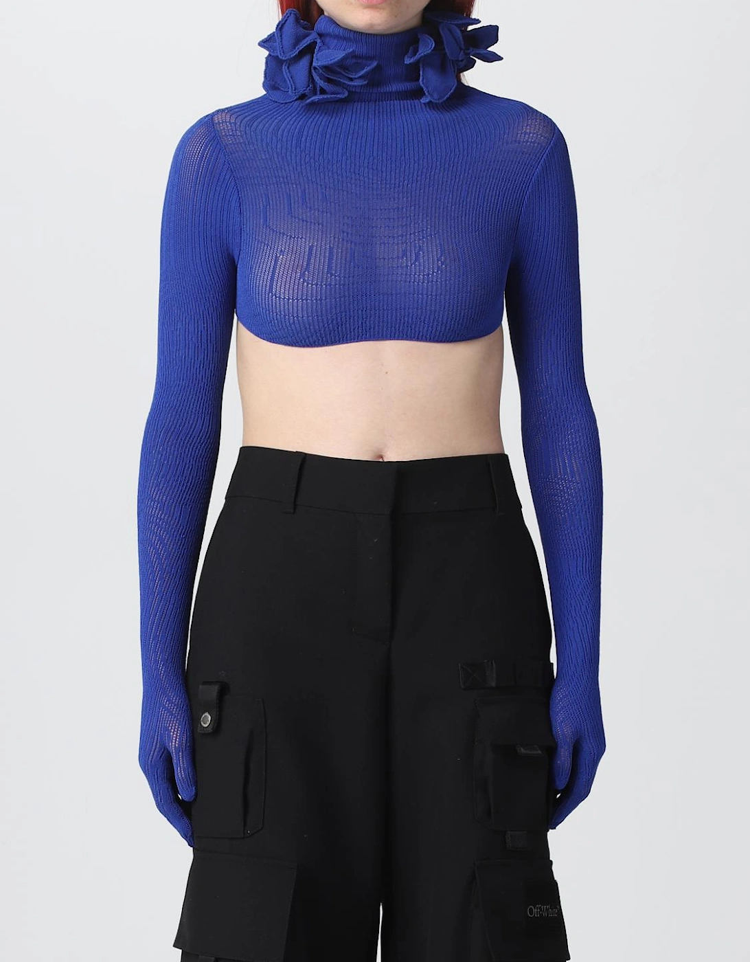 Cropped Knit Top Ruffled High Neck, 6 of 5