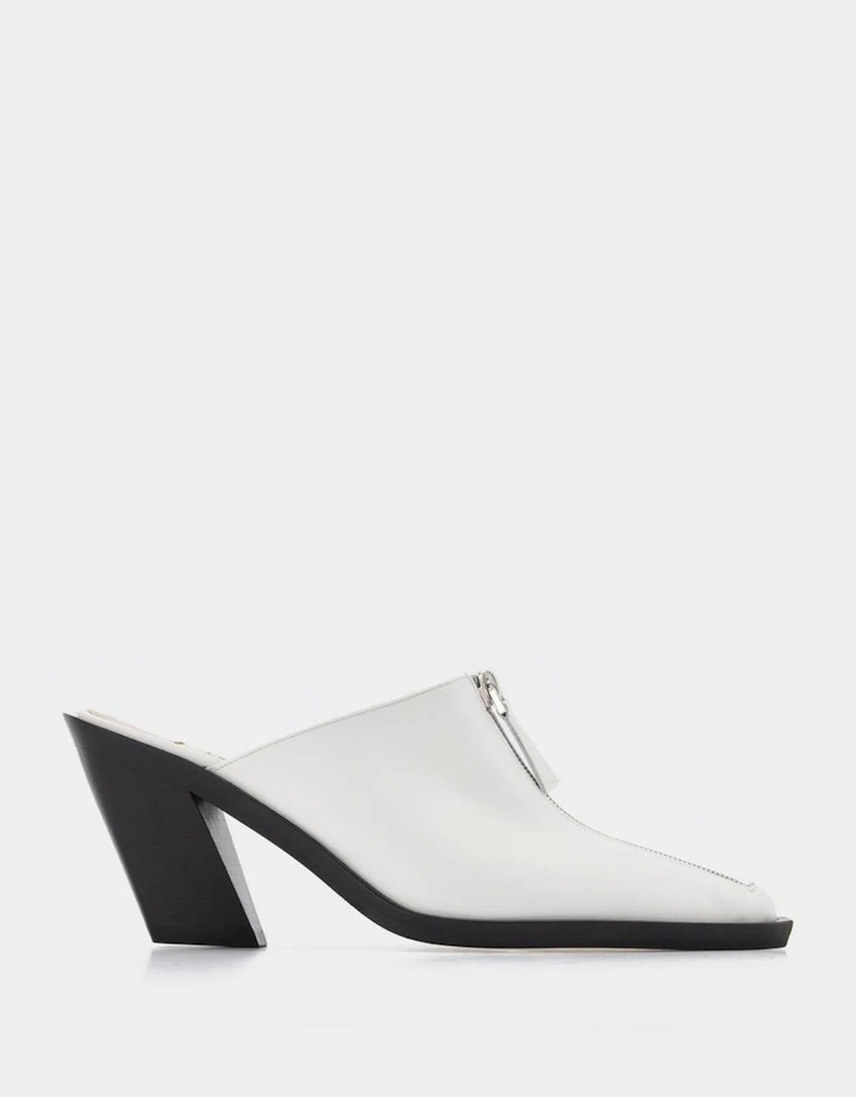 Zip Mules Leather Block Heel