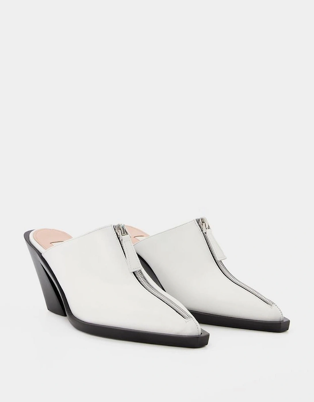 Zip Mules Leather Block Heel