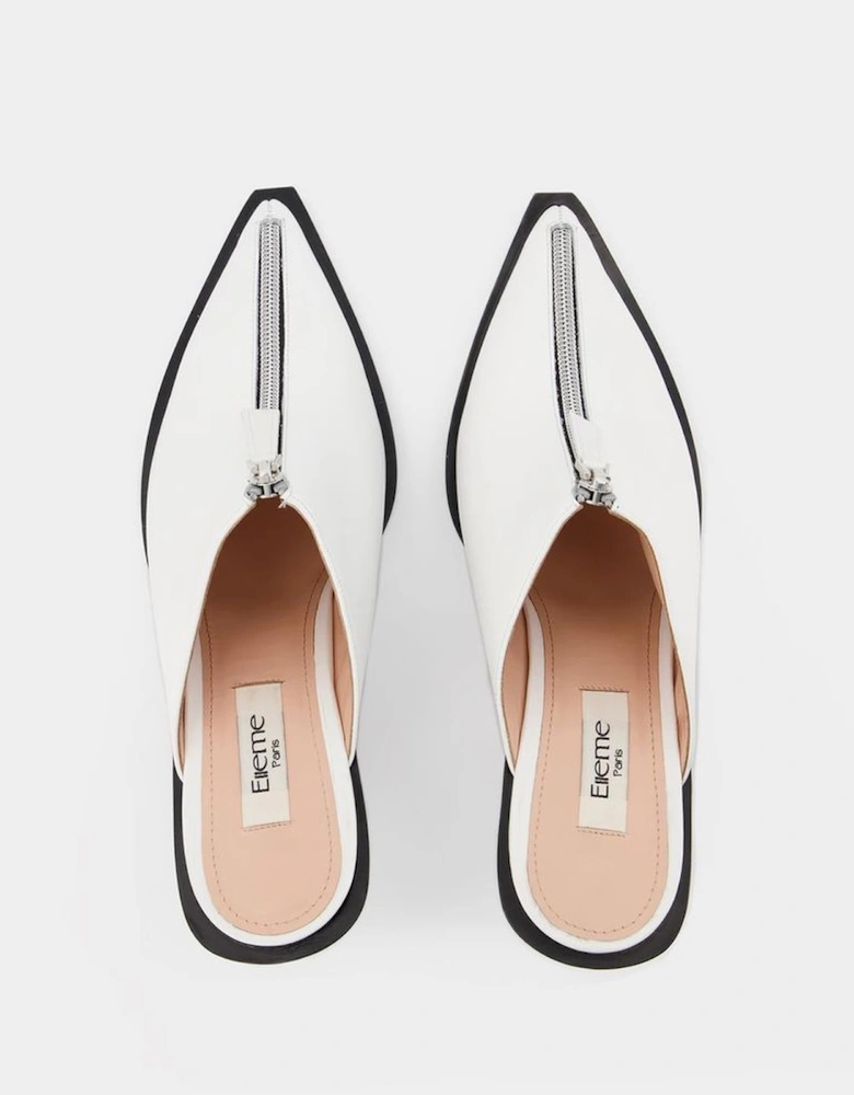 Zip Mules Leather Block Heel