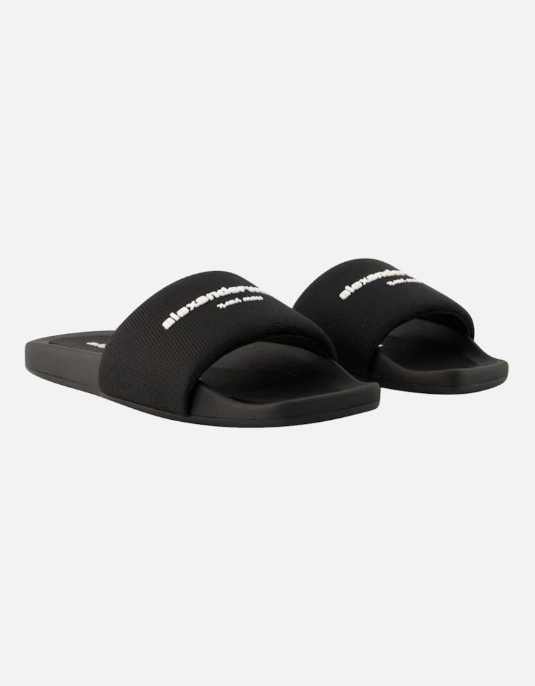 Black Nylon Slip-On Pool Slides with Rubber Sole by Alexander Wang