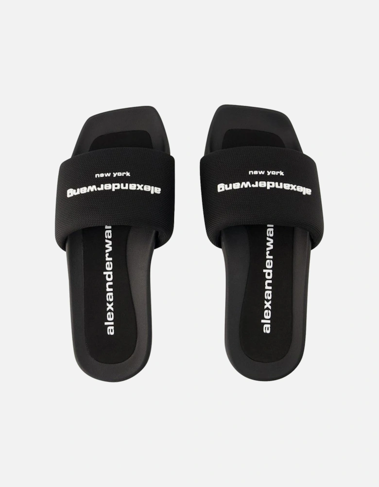 Black Nylon Slip-On Pool Slides with Rubber Sole by Alexander Wang