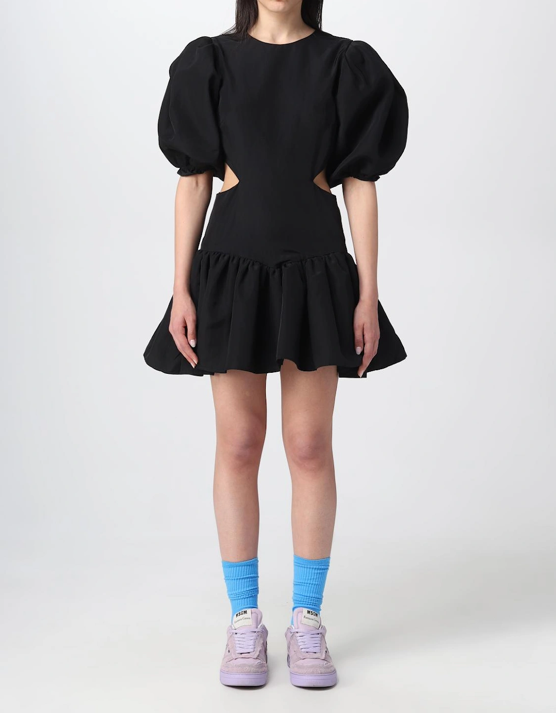 Mini Dress with Puff Sleeves and Cutouts, 4 of 3