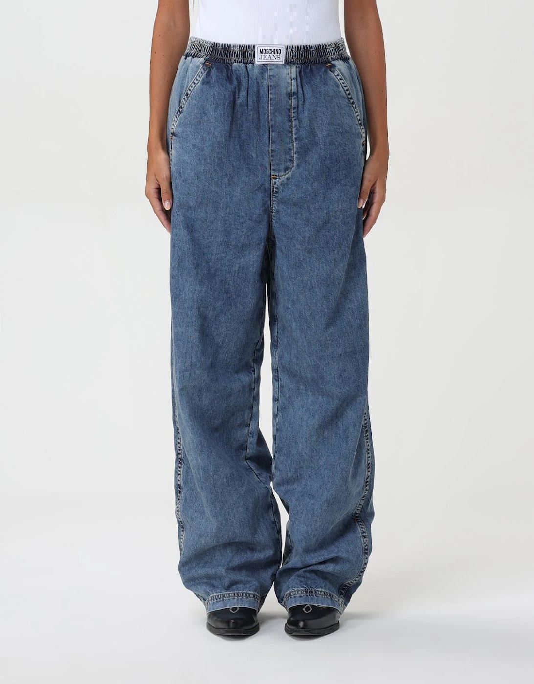 Wide Leg Jeans Elastic Waistband, 4 of 3