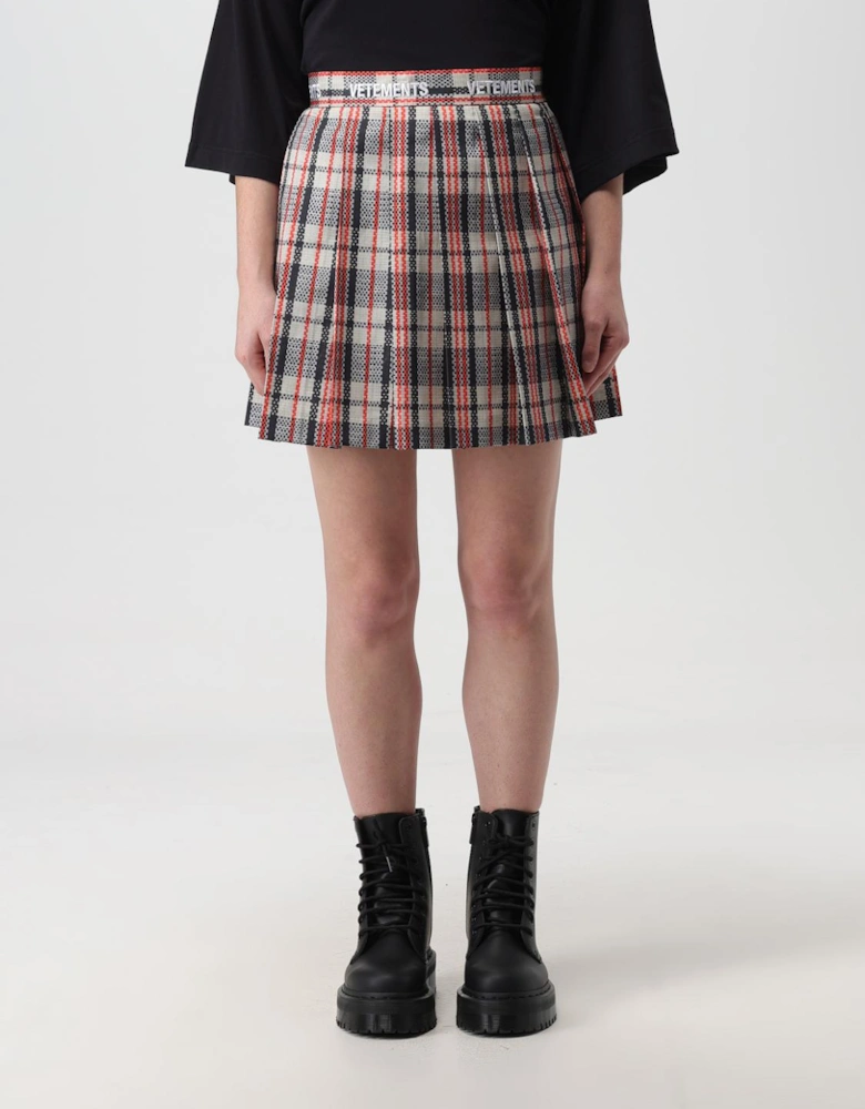 Pleated Plaid Mini Skirt with Logo Waistband