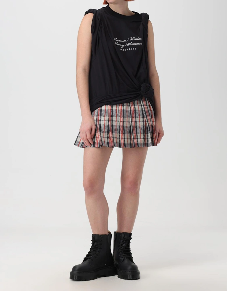 Pleated Plaid Mini Skirt with Logo Waistband