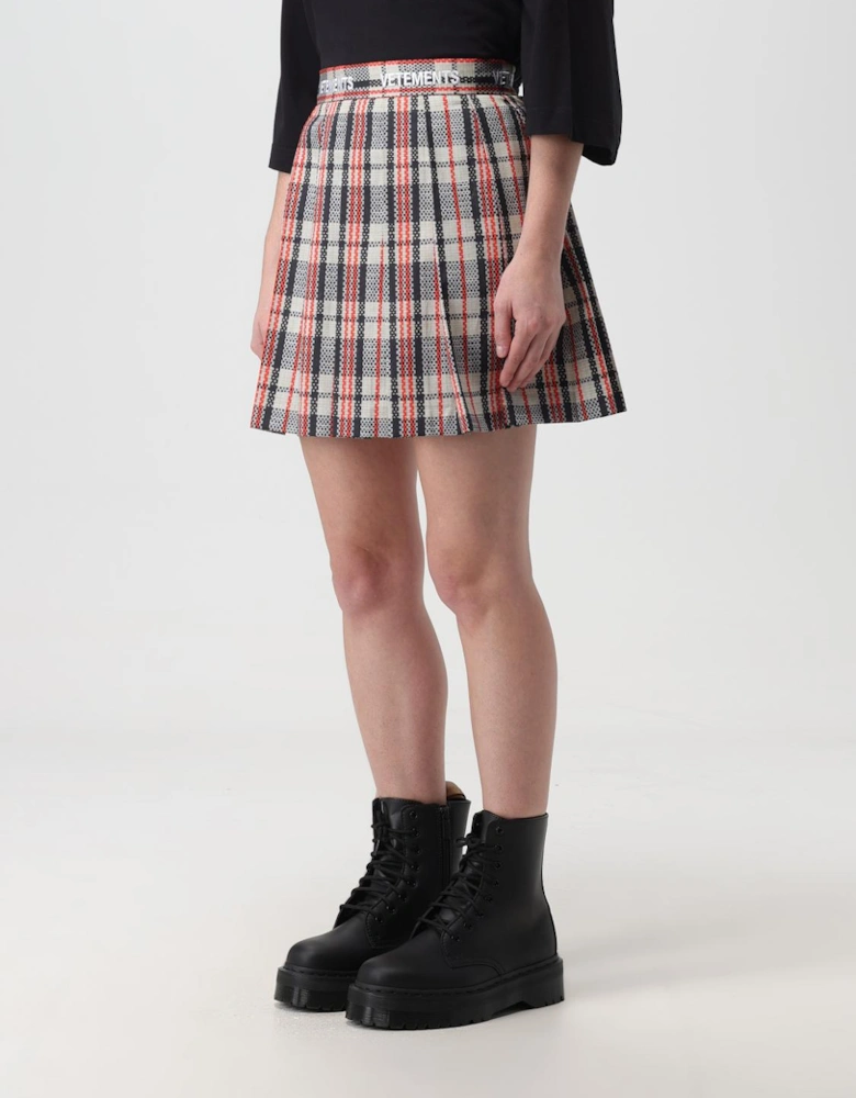 Pleated Plaid Mini Skirt with Logo Waistband