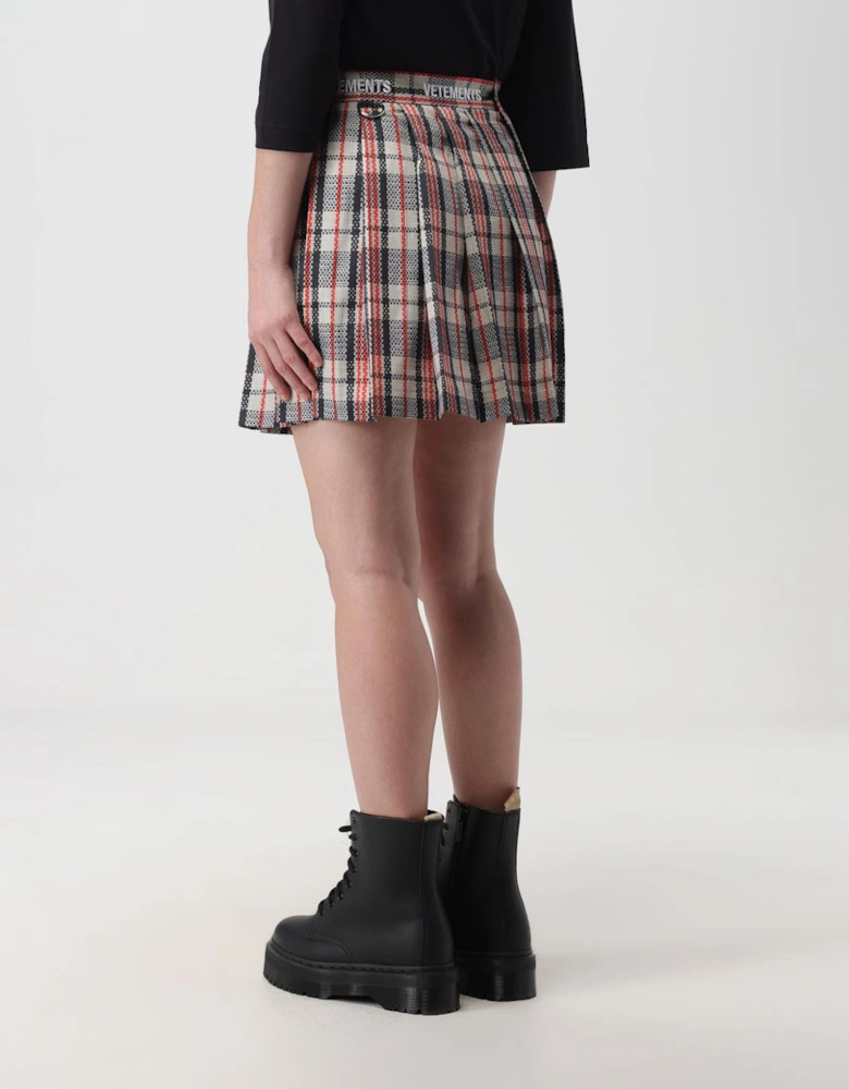 Pleated Plaid Mini Skirt with Logo Waistband