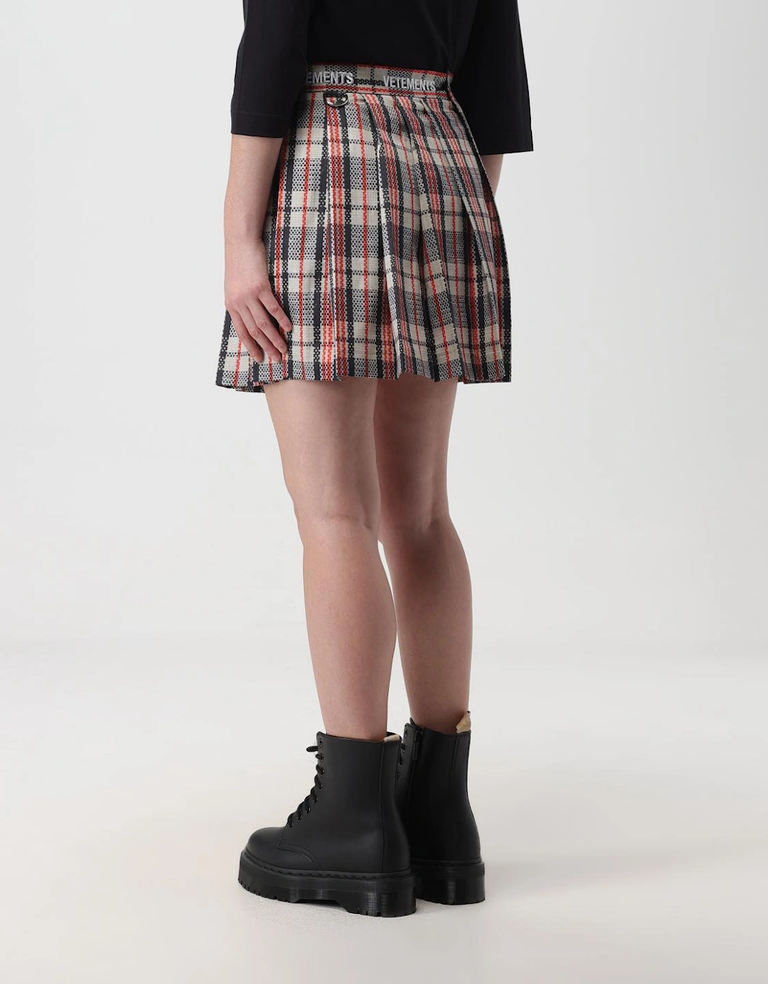 Pleated Plaid Mini Skirt with Logo Waistband